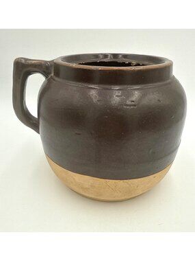 Antique Stoneware Pot Drip Glaze Pottery with Handle Contemporary Home 2 Tone